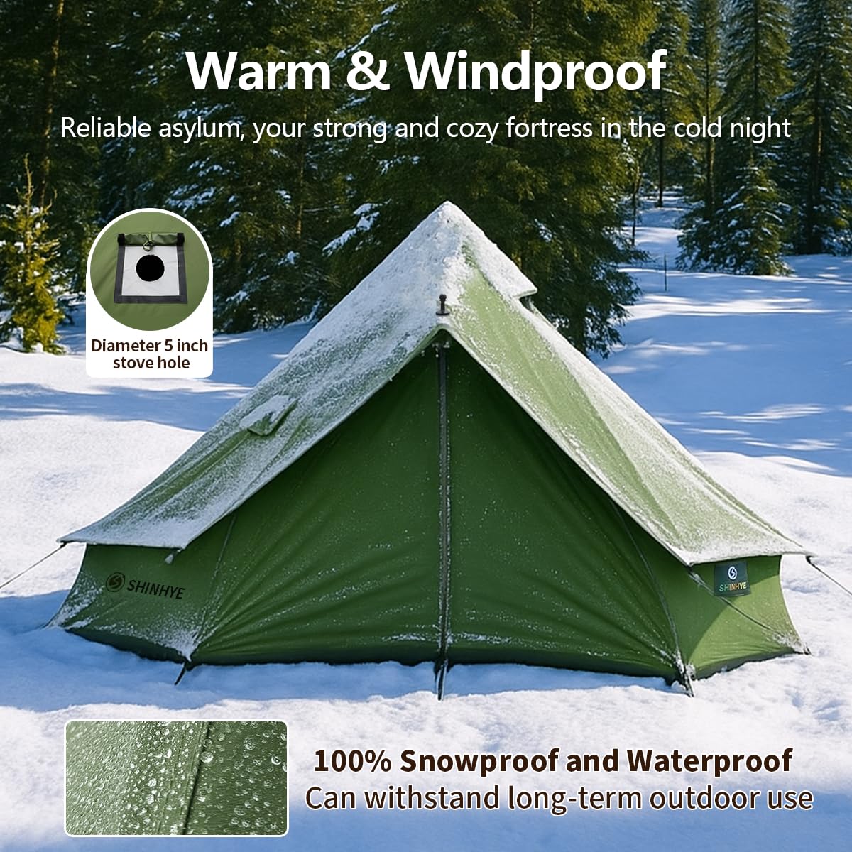 Canvas Bell Yurt Tent with Stove Jack, Waterproof Luxury 4 Season Tents for Family Outdoor Camping 100% Cotton Green Glamping Tents for Hunting, Partie, All Year Living (3M- 97 sq. ft yurt)
