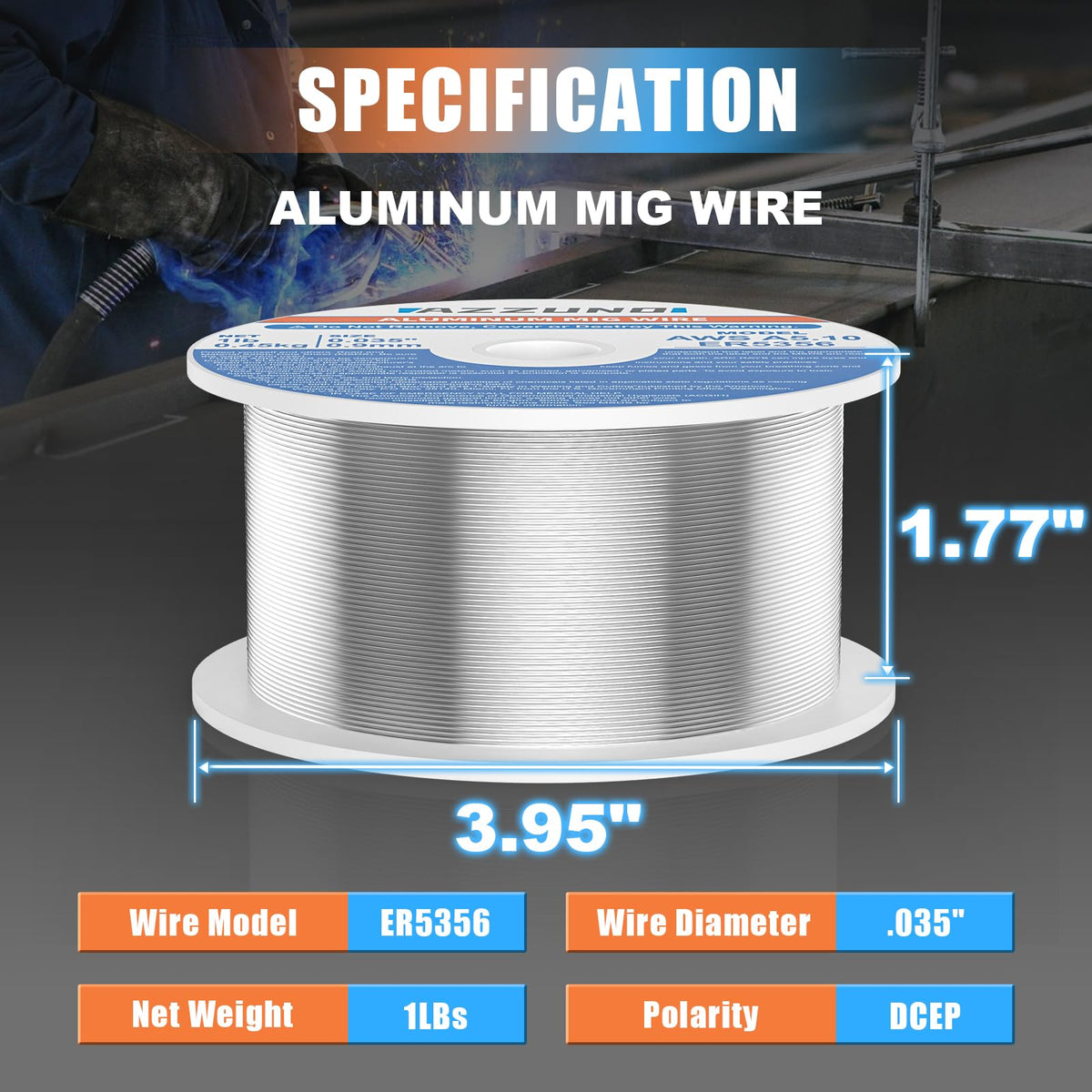 AZZUNO 8 in 1 200A MIG Welder & .035" Magnesium Aluminum Mig Welding Wire ER5356 1LB, 110V/220V Welder Machine Flux Core MIG/Gas MIG/MAG/Aluminum MIG/Spot MIG/Lift TIG/Stick Welding/Spool Gun Compatib