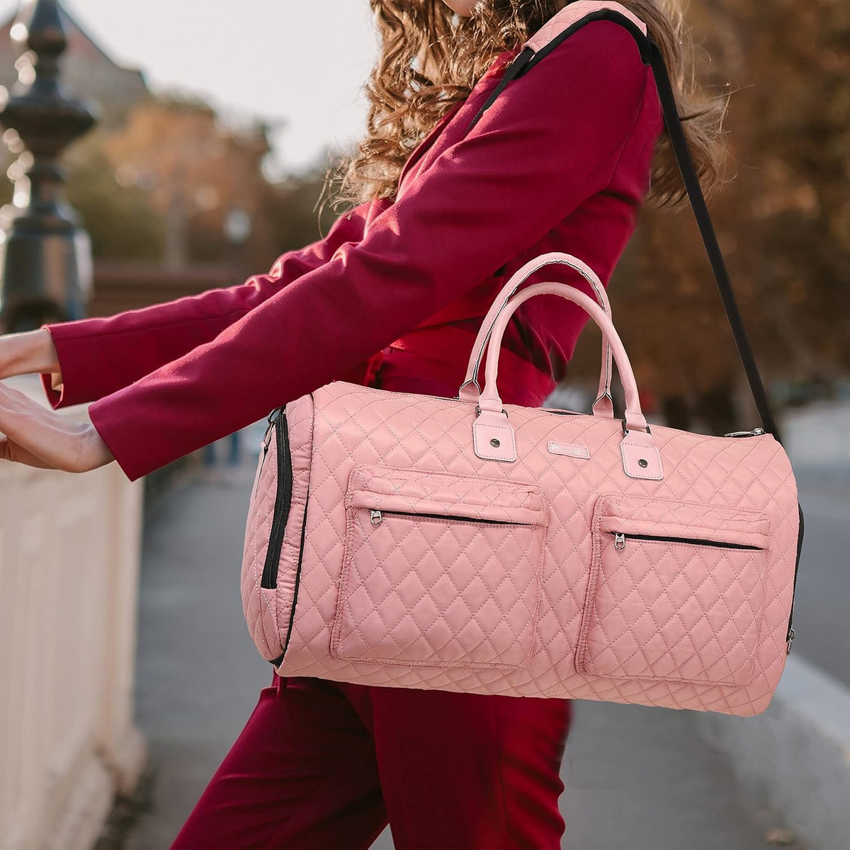 Womens Convertible Garment Bags for Travel, Modoker Waterproof Carry On Garment Bag Garment Duffel Bag - 2 in 1 Hanging Suitcase Suit Travel Luggage Bag, Pink
