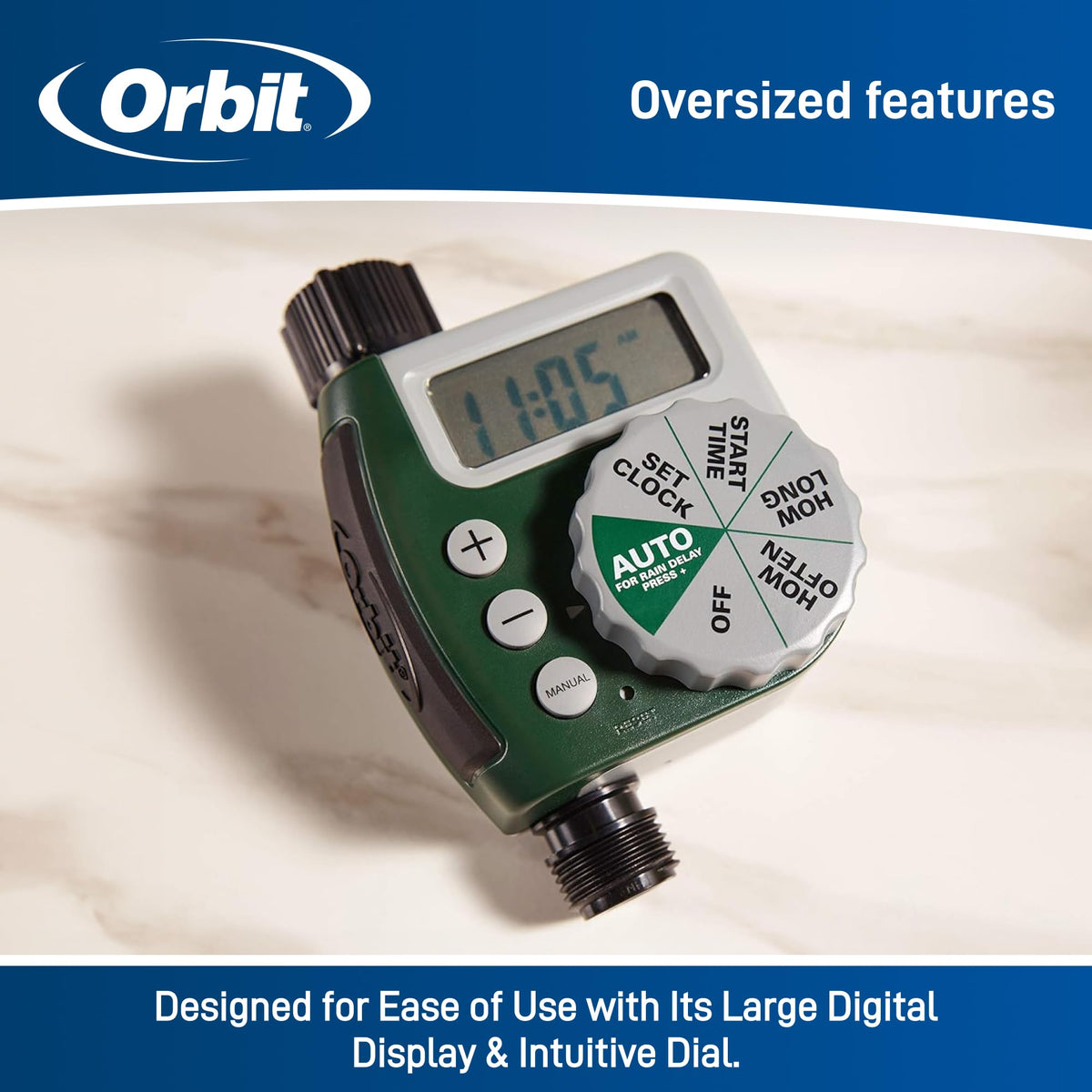 Orbit Programmable Digital Hose Watering Timer - 1 Outlet - Battery Powered - with LCD Screen - Built-in Rain Delay - Water-Resistant - 62061