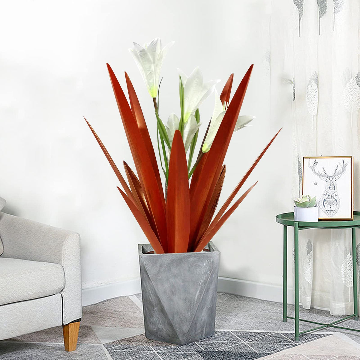 Homight Metal Agave Plant Outdoor Decoration Lily Mexican Yard Art Garden Gift Home Decor Hand Painted Metal Agave Garden Yard Statue, Outdoor Lawn Ornaments (3 Big White Lilies)