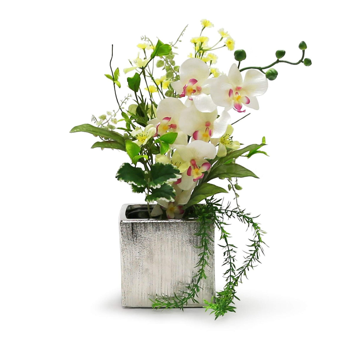 WGV Ceramic Cube Vase Width 5.5" Height 5" (Fits 5" Pot) Elegant Modern Block Square Floral Planter Terrarium Container Table Dresser for Event Accent Home Office Decor Silver Textured 1 Piece