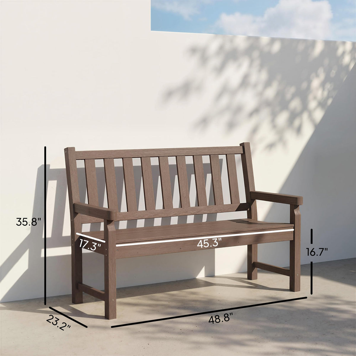 Outsunny Outdoor Bench, 49" All-Weather HDPE Garden Bench, 2-Person Patio Loveseat with 528 lbs Capacity, Curved Seat for Backyard, Park, Porch, Lawn, Park, Brown