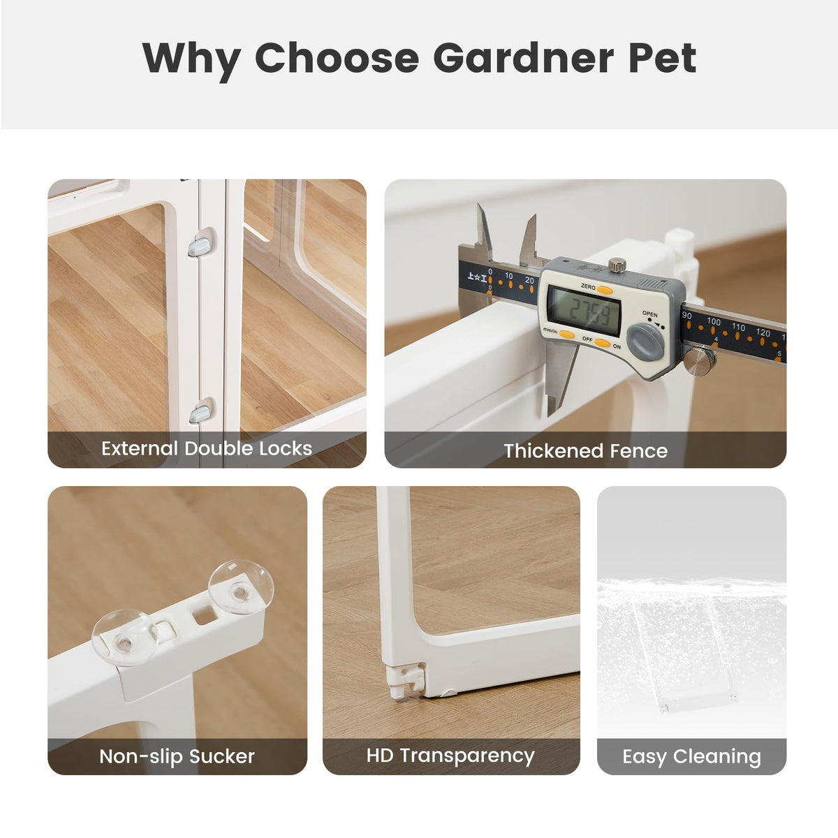 Clear Acrylic Dog Playpen - 50 x 50 Inch, 24" H 12 Planes Transparent Dog Fence Indoor, Sturdy Pet Pen for Puppy/Small Dog/Rabbit/Pig, Easy Assemble & Cleaning Plastic Whelping Box Enclosure, White
