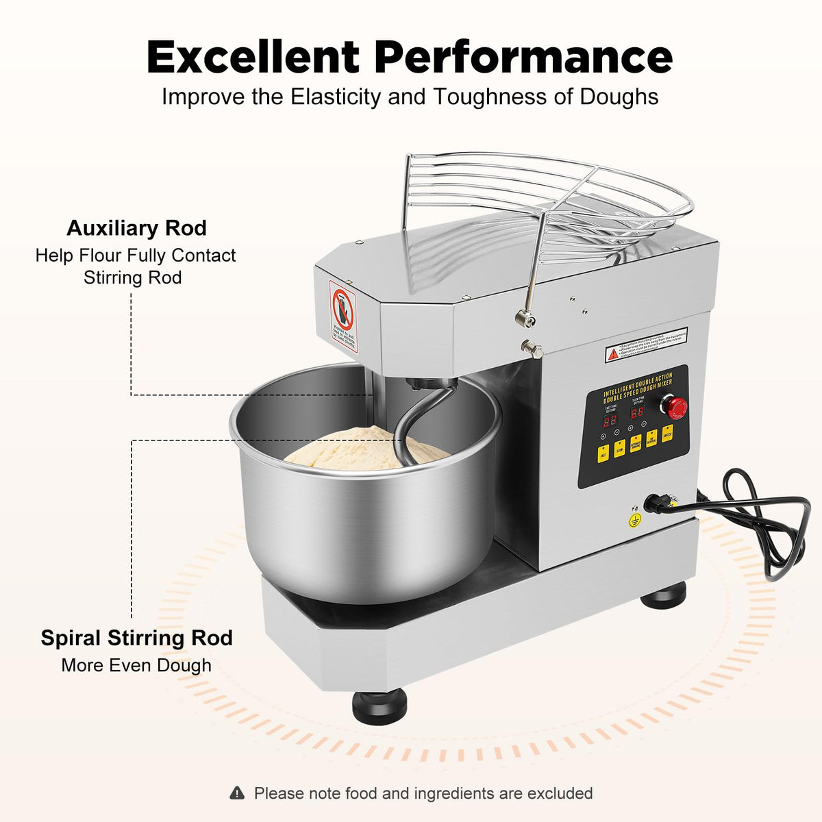 12Qt/10L Commercial Food Mixer 750W, Heavy Duty Stirring Jams Mixer Dough Blender, Commercial Spiral Mixer for Bakery Pizzeria (750W 10L/2.6 gal Capacity)