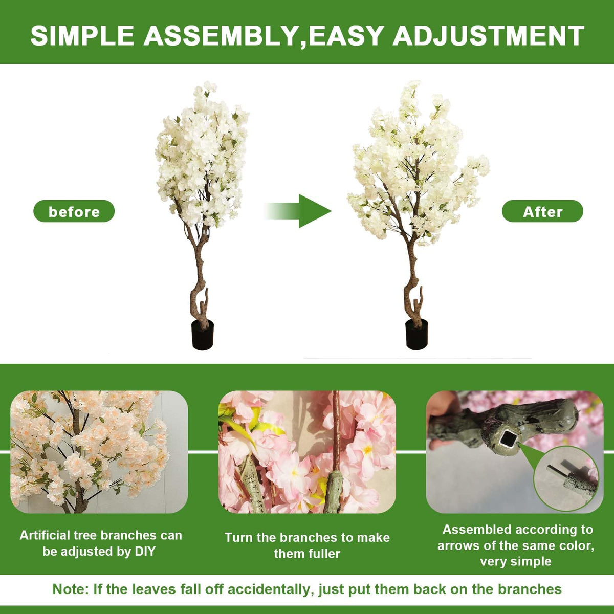 Artificial Cherry Blossom Tree, 6 Ft Indoor Decorative Plant with Pink, White and Champagne Silk Flowers (Pink)
