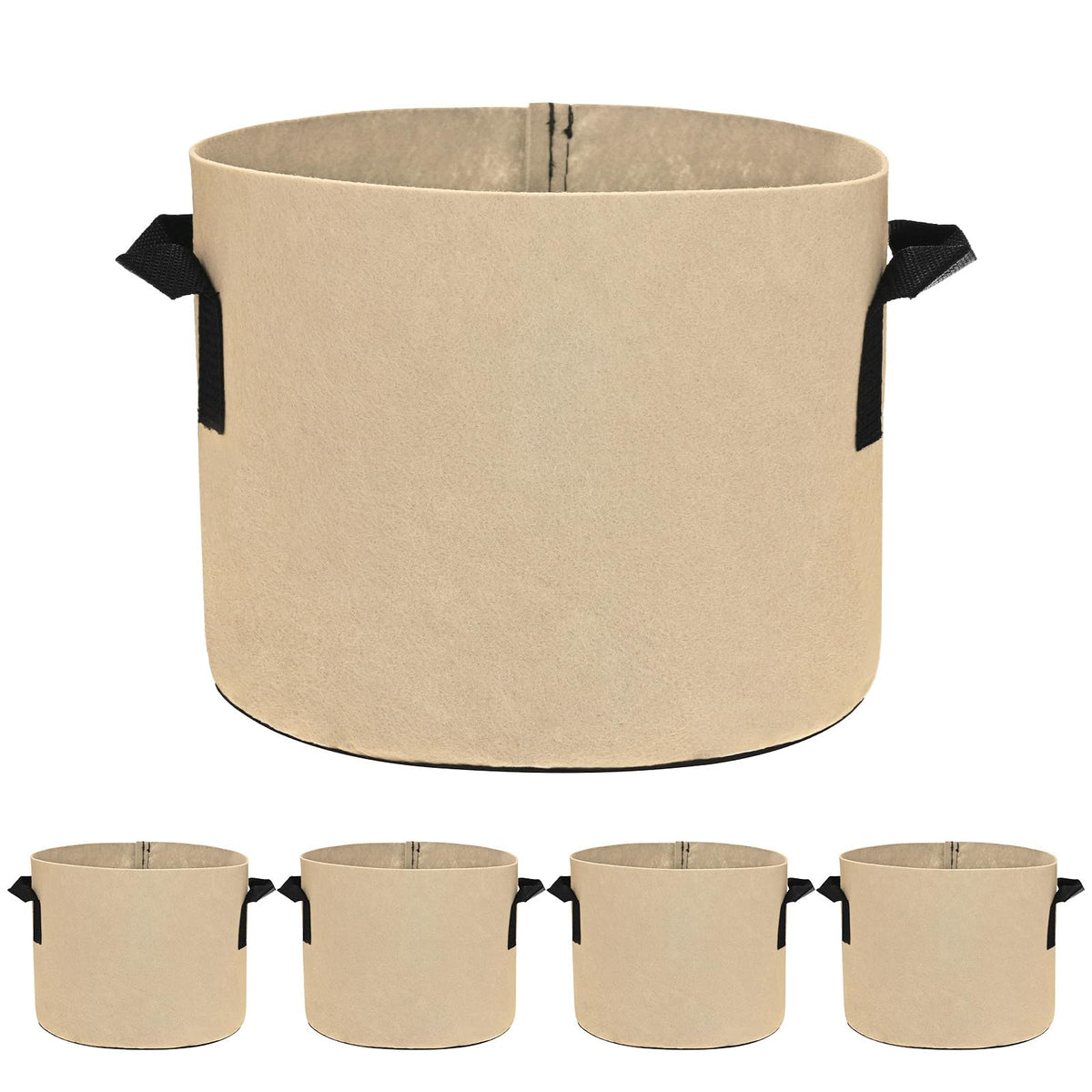 M METERXITY 5-Pack Plant Grow Bags 3 Gallon Grow Bags 300G Thickened Fabric Pots with Durable Handles Plant Garden Grow Pots for Fruits/Vegetables/Flowers/Plants [Khaki]