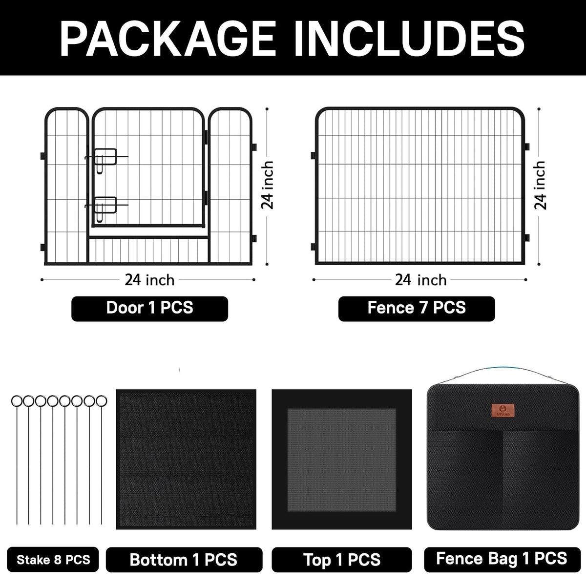 PJYuCien Dog Playpen Outdoor Plus Storage Bag, 24" H 8 Panels Puppy Pen with Square Bottom & Top Cover, Heavy Duty Dog Fence for Camping
