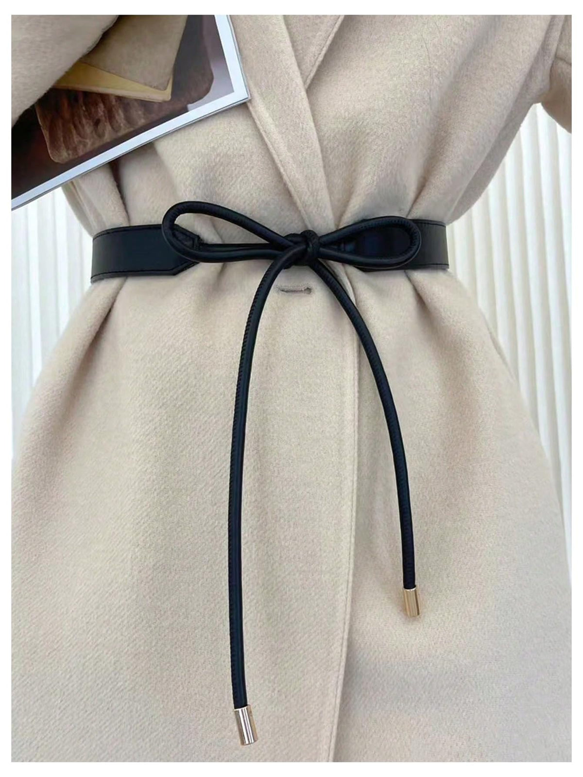 RoseSeek Women's Tie Waist Belts Fashion Leather Belt Coat Dress Sweater Waistband Black One-Size