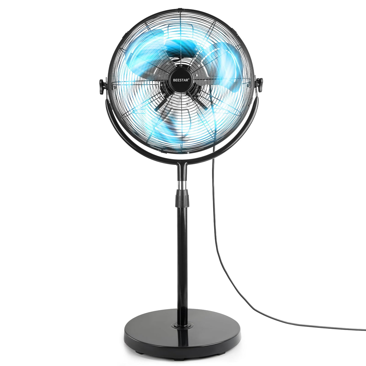 BEESTAR 18 Inch Heavy Duty High Velocity Pedestal Fan,Industrial Standing Fan with Adjustable Height and Tilt,3-Speed,Metal for Industrial, Commercial, Residential, Greenhouse,Black