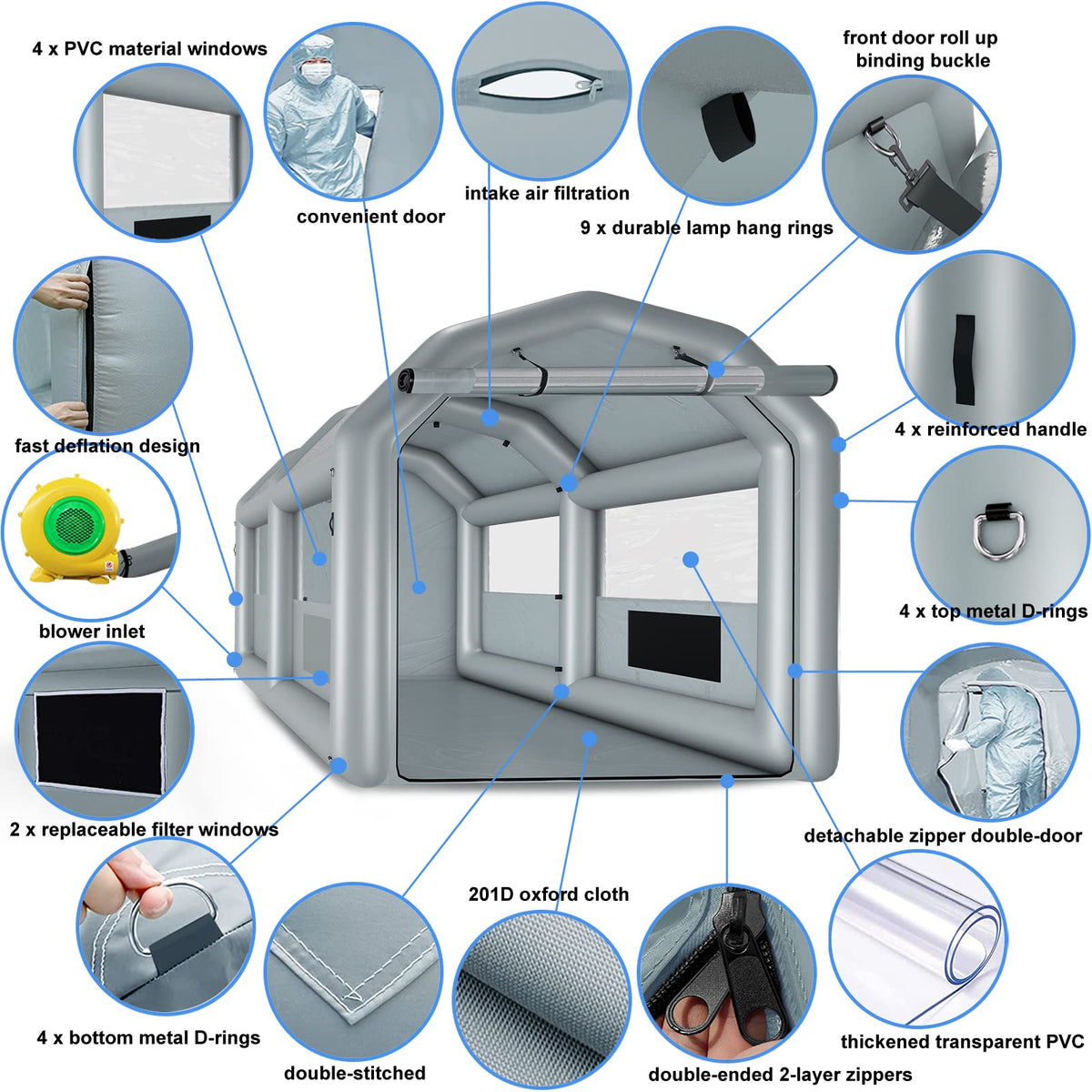 GZKYYLEGS Inflatable Paint Booth 13.5X8.5X8.5Ft with 750W Blower, Professional Portable Inflatable Spray Booth Tent for Motorcycles, Auto Parts, Furnitures or Other Items Painting and Drying