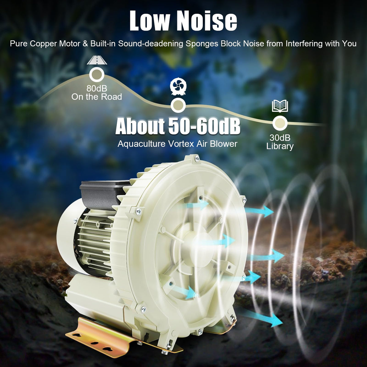 AGULIUM 370W Air Pump Blower, Commercial Aquaculture Vortex High Pressure Air Blower, Industrial High Pressure Blower for Aquarium Seafood Pond Fish Tanks Water Tank Centrifugal Cycle 110V