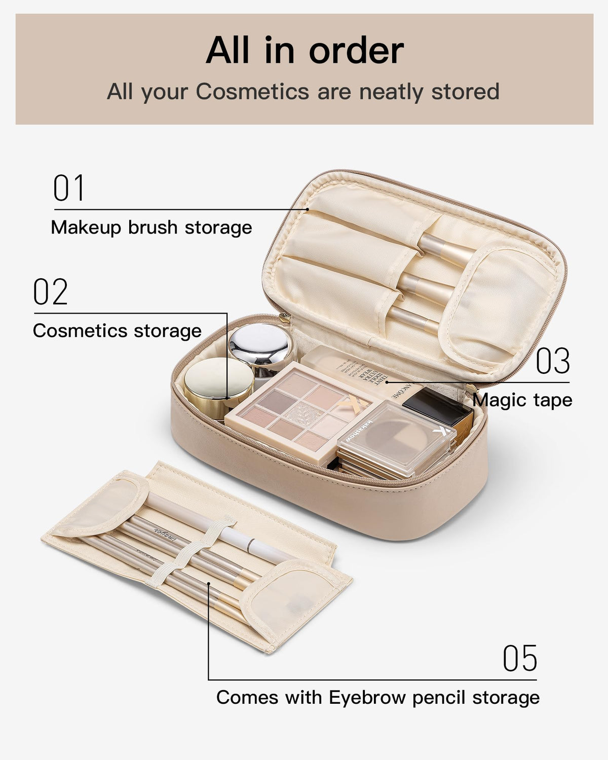 Vlando Travel Makeup Bag,Small Makeup Bag for Women,Gifts for Women Girls, Makeup Pouch Purse Travel Essentials Toiletries-Toffee