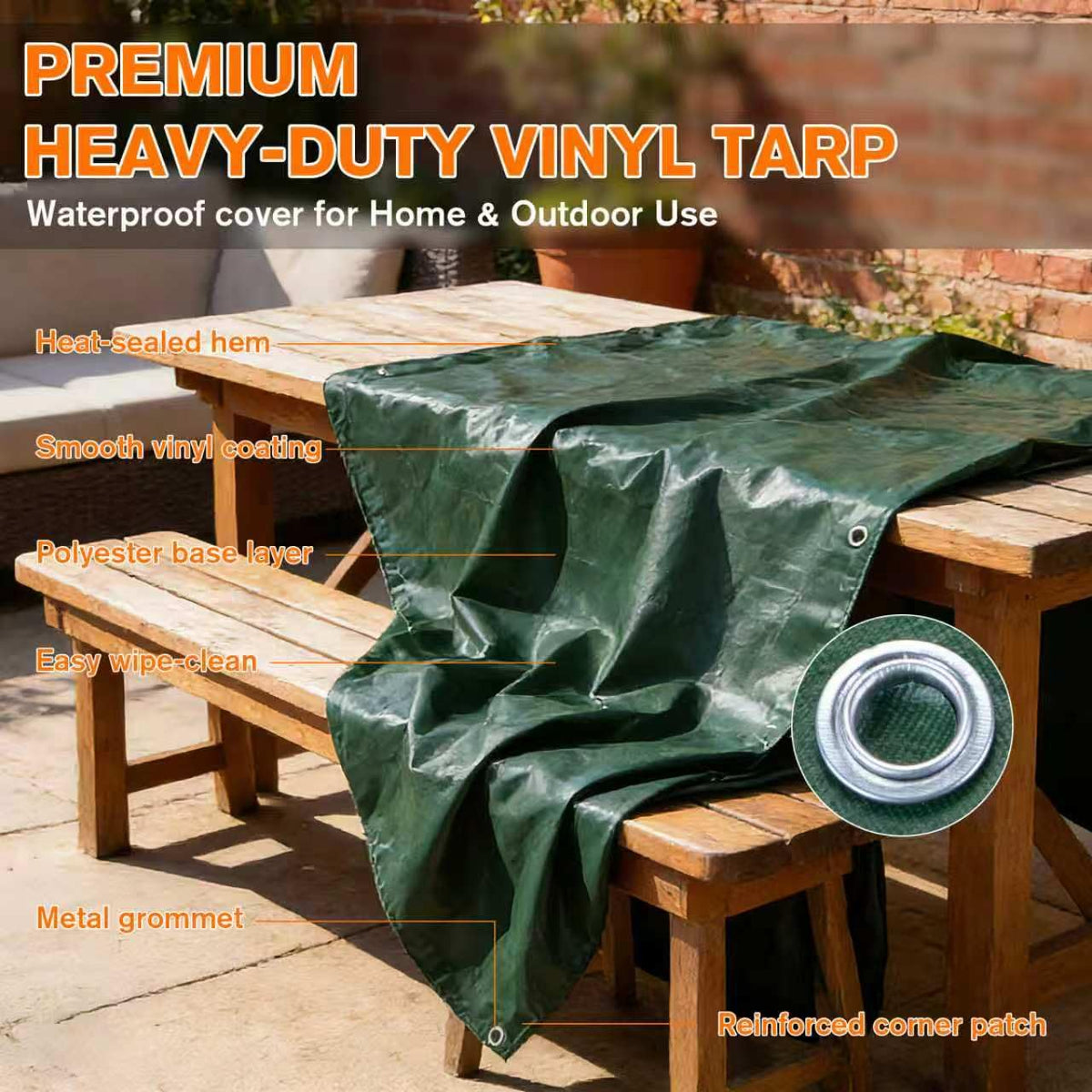 NORSGATEN 22 Mil Heavy Duty Vinyl Tarp, 20x20 FT Fully Waterproof Reversible Poly Tarp with Metal Grommets, All-Weather Fade Resistant Outdoor Cover for Equipment, Truck, Roof & Woodpile,Garden Plants