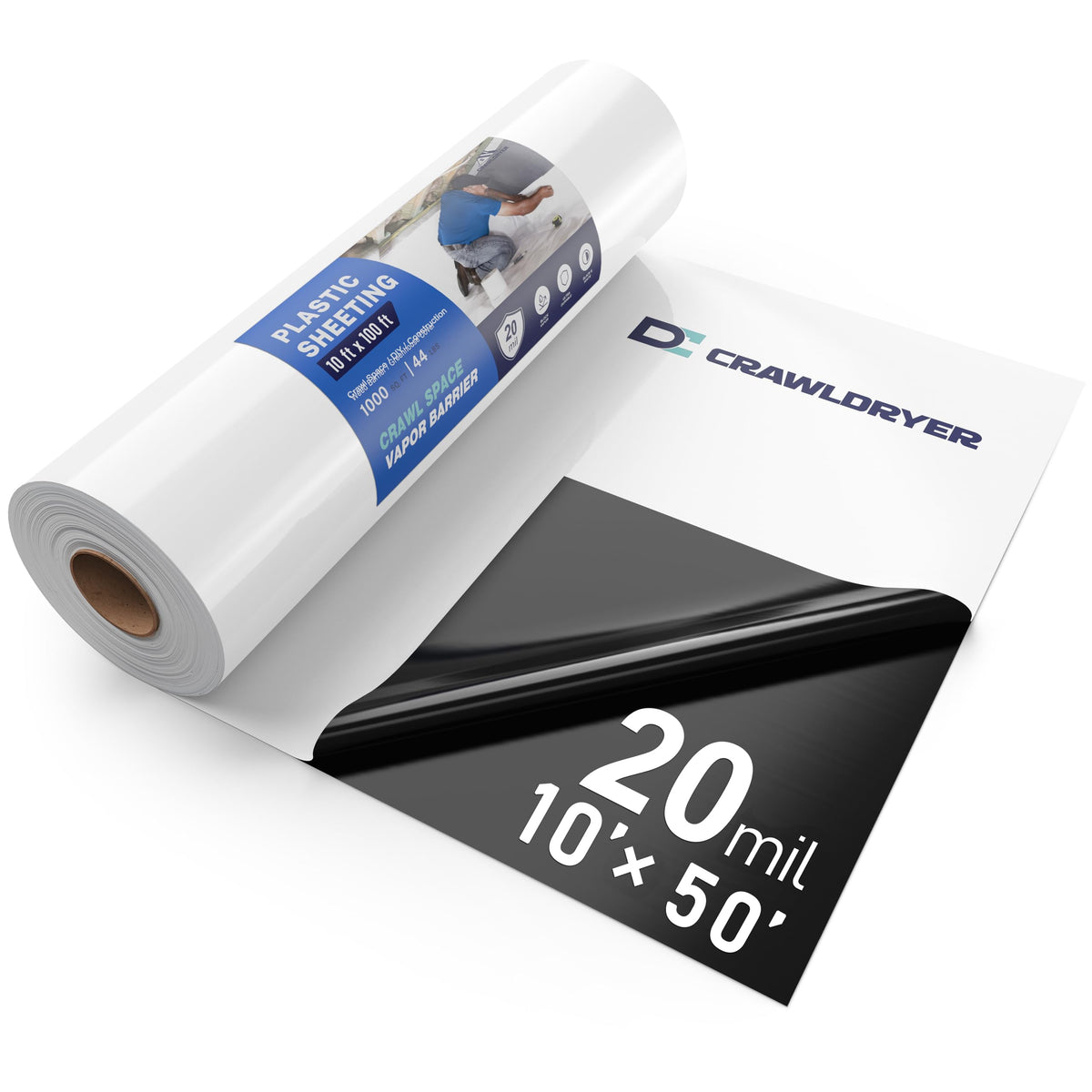 Crawl Space Vapor Barrier - 20 Mil Vapor Barriers - (10' x 50') - Tear Resistant, Heavy Duty Vapor Barrier, Drop Cloth Moisture Barrier Thick Plastic Sheeting Covering for Crawlspace Encapsulation