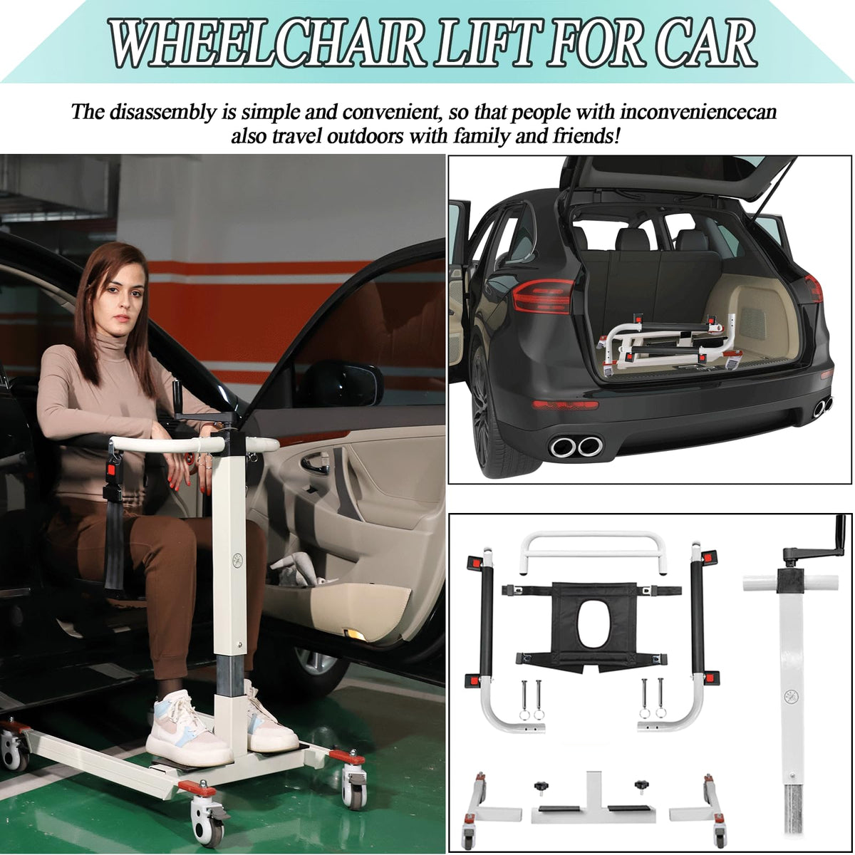 Patient Lift Transfer Chair, Patient Lift for Home, Patient Transfer Lift Wheelchair, Wheelchair Lift for Car, Lightweight Bedside Bathroom Wheelchair for Elderly, 275lbs