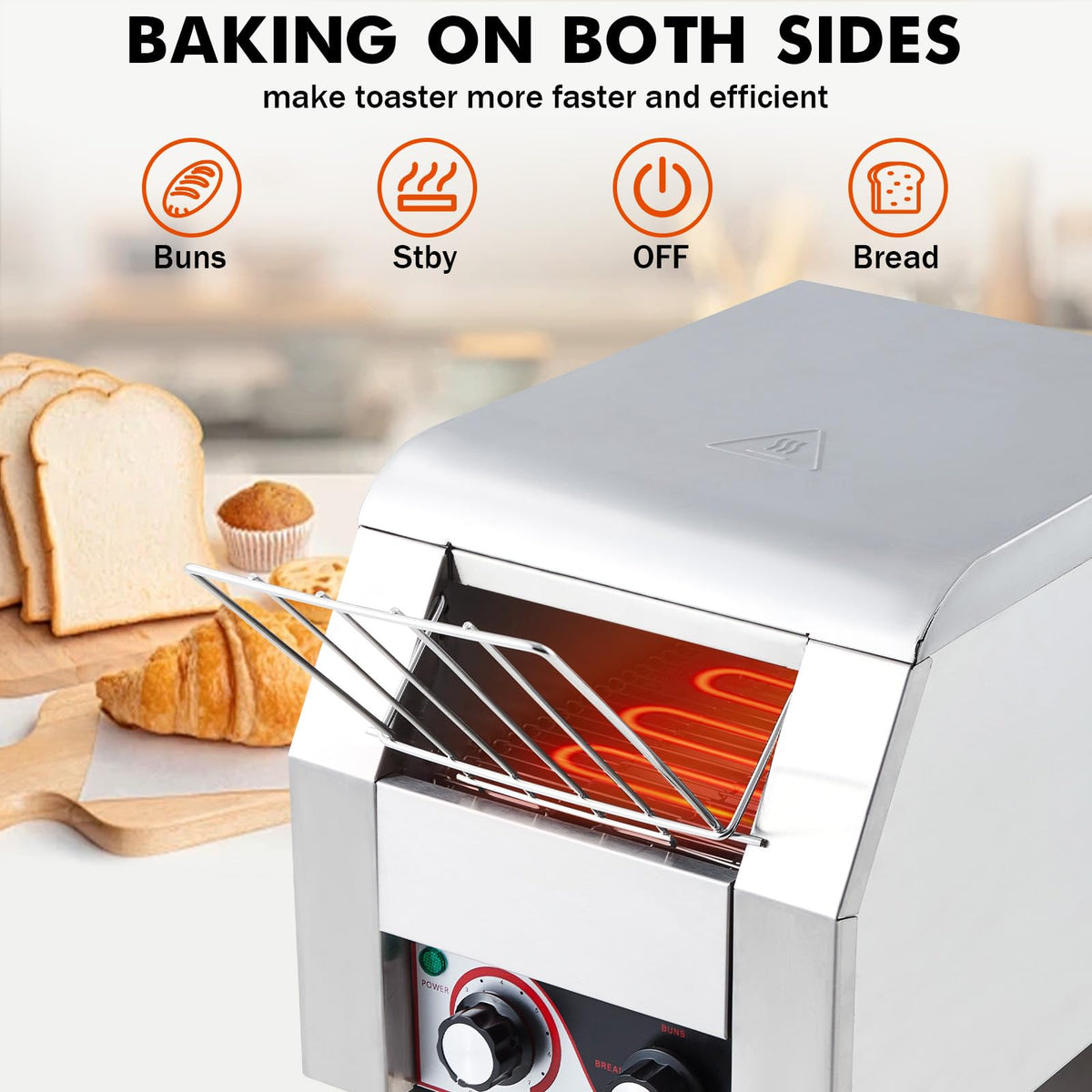 GAOMON Commercial Toaster Conveyor 150 Slices/H, Heavy Duty Industrial Conveyor Toaster, Stainless Steel Electric Oven with Dual Heating Tube 7-speed Adjustments for Bagel Croissant Restaurant Bakery