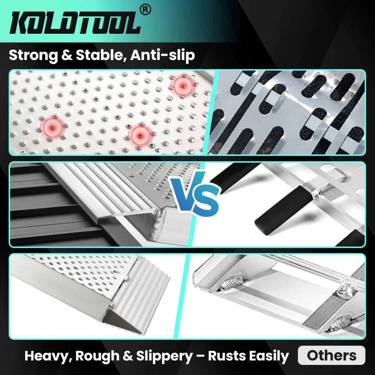 KOLOTOOL 7.5FT Aluminum Truck Ramps, 1500lbs Capacity Folding Loading Ramps, 2 PCS Heavy Duty ATV Ramps for Pickup Trucks, Trailers, Mowers, UTV & Motorcycles, with Load Straps and Carry Handle