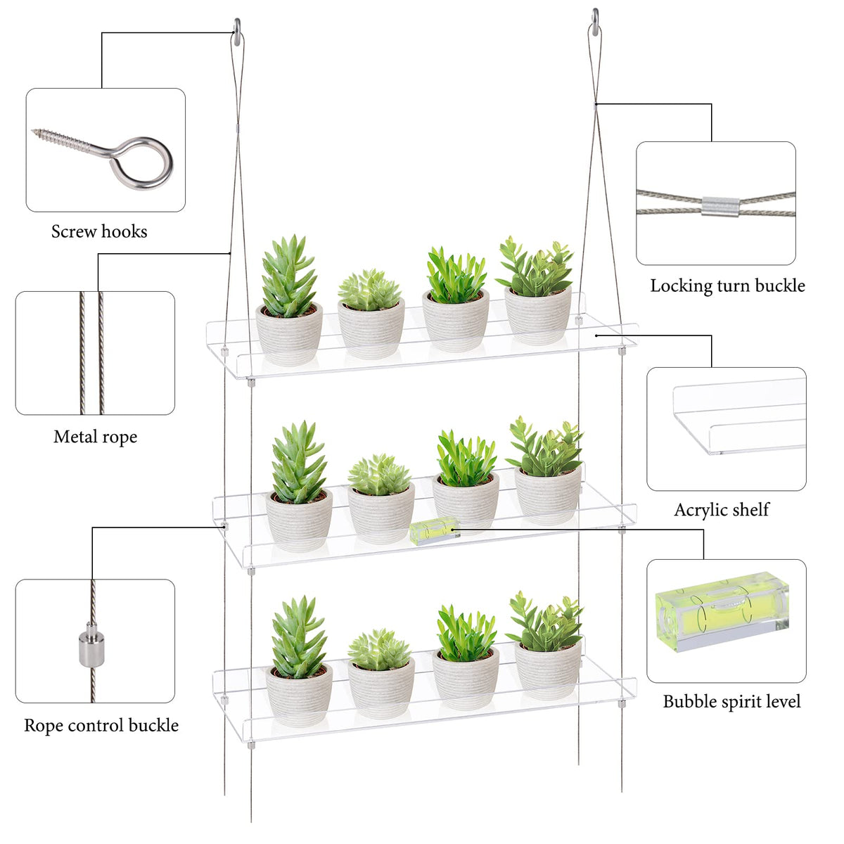 Sumerflos 3-Tier Acrylic Window Boxes Plant Shelves for Windows, Acrylic Hanging Window Plant Shelves, Indoor Windows Wall Hanging Plant Stand Flower Display Shelves