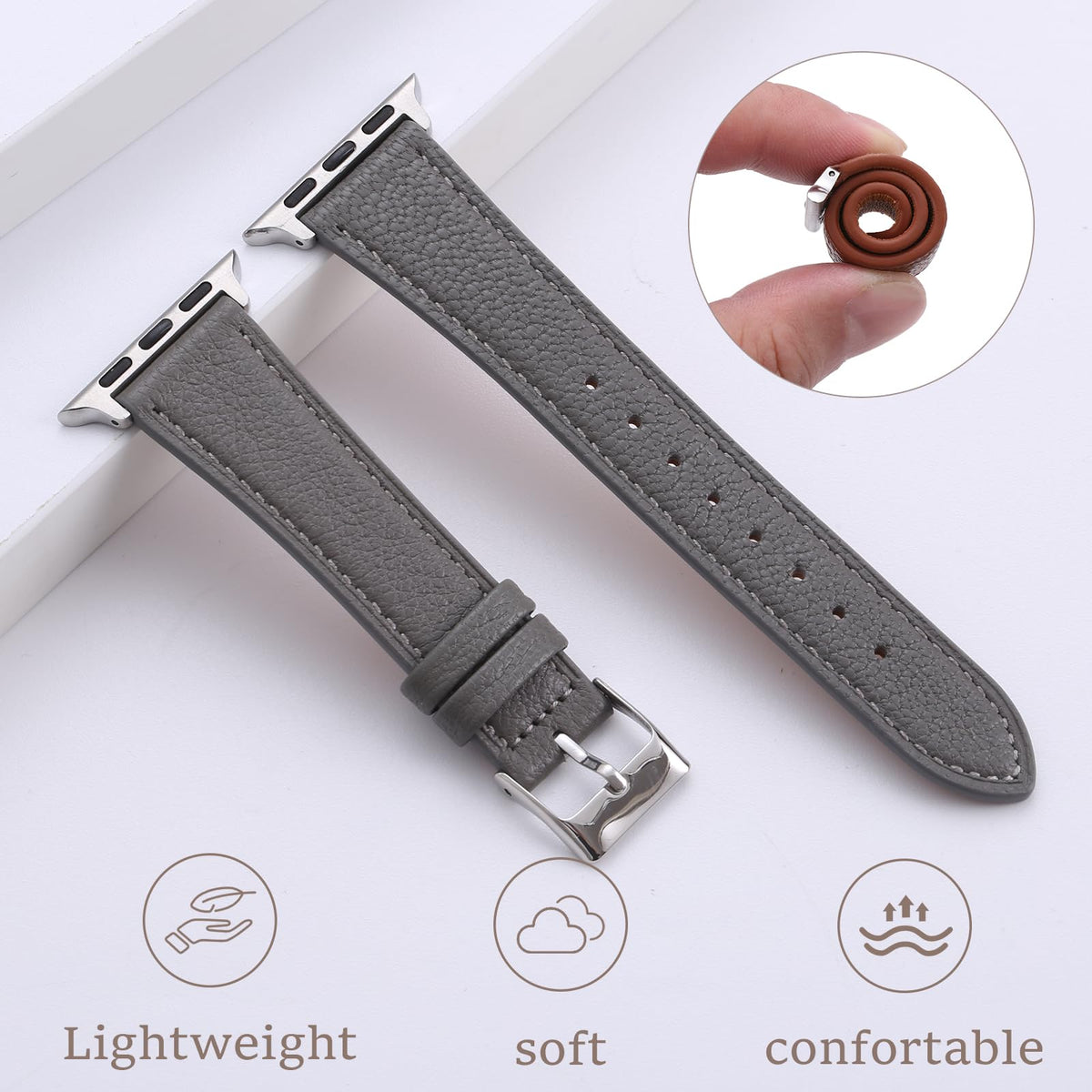 Thin Slim Soft Goatskin Women Leather Watch Bands for Apple Watch 38mm 40mm 41mm 42mm, Small Wrist Watch Band Lightweight Elegant Replacement Straps Compatible with iWatch SE 11 10 9 8 7 6 5 4 3 2 1