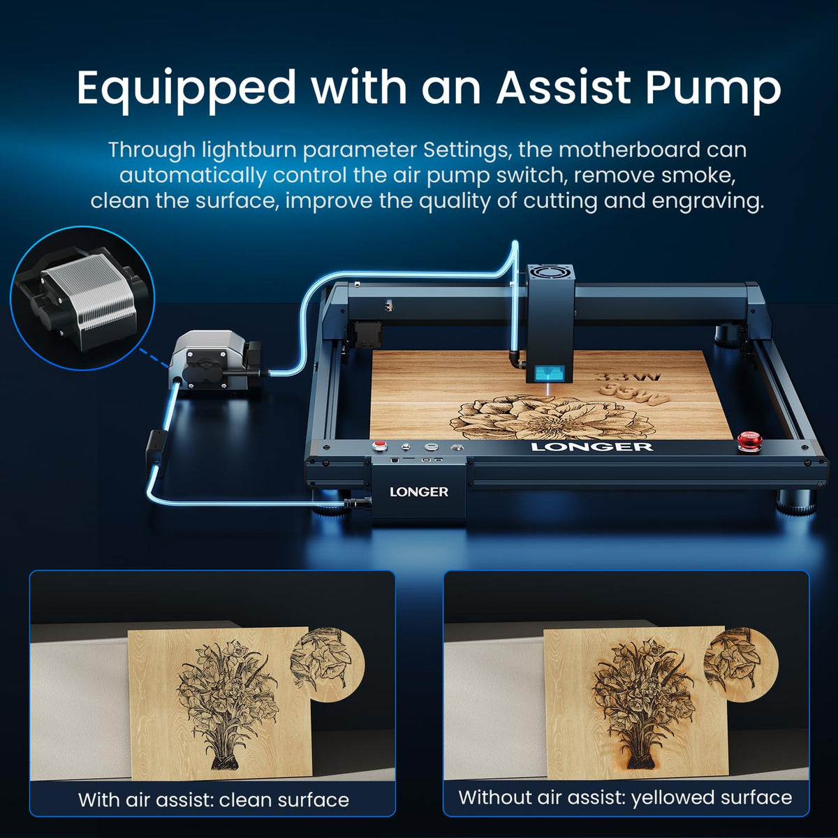 Longer Laser B1 30W Laser Engraver Cutter with Auto Air Assist, Working Speed Up to 600MM/S, DIY Laser Engraver for Wood and Metal, Paper, Acrylic, Glass, Leather, Working Area 17.72x17.32 inch