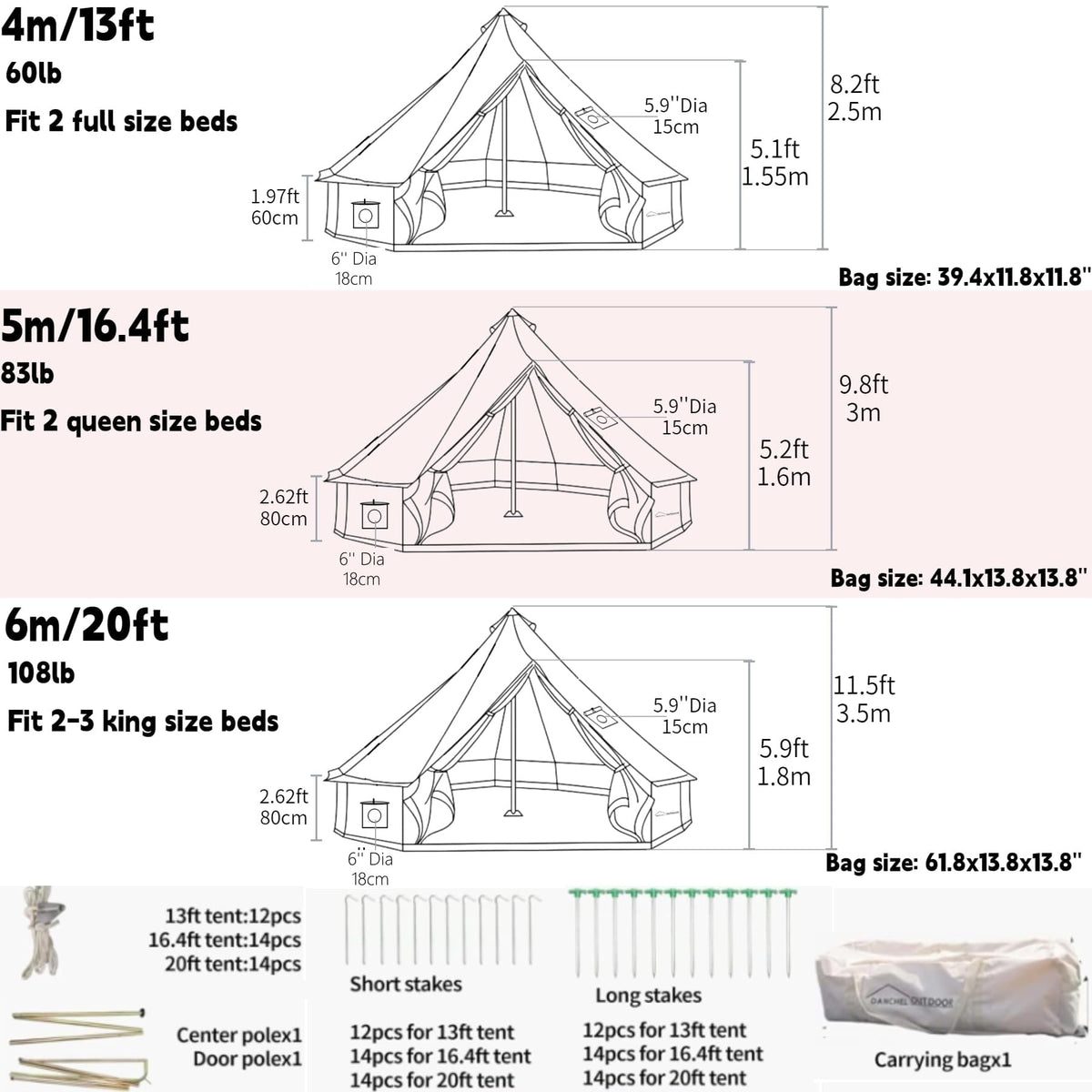 DANCHEL OUTDOOR B5PRO 4 Season Canvas Tent with Stove Jack Camping, Large Bell Tent with AC Port Yurt All Year Living, Luxury Glamping for 8 Person Hunting Party, 20ft/6m
