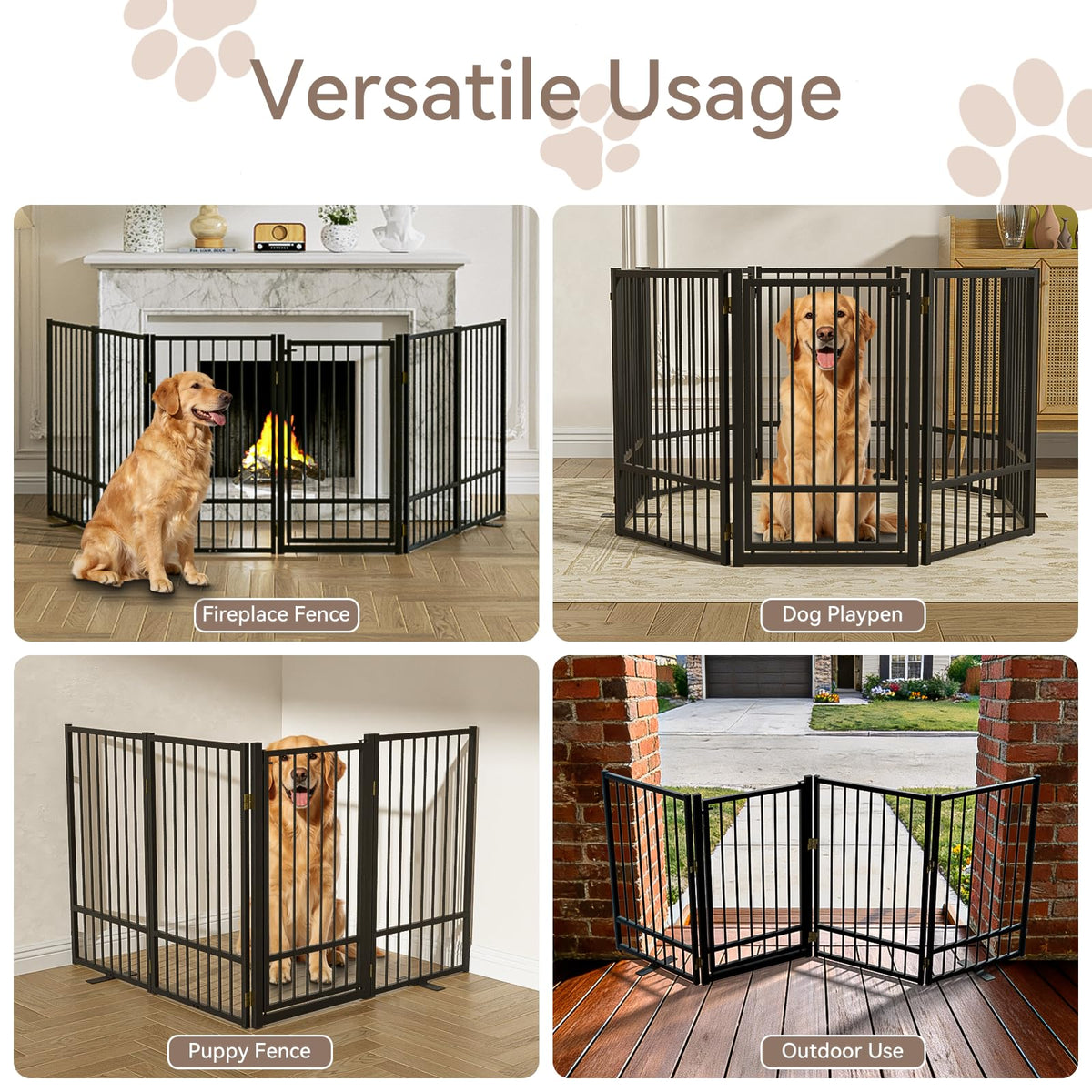 SNUOWU Full Metal Freestanding Dog Gate with Door, 36''Height Foldable Pet Dog Fence for Indoor & Outdoor, 6 Panels Extra Wide Free Standing TallDog Gates for Doorways,House,Stairs,Porch,Deck,Yard