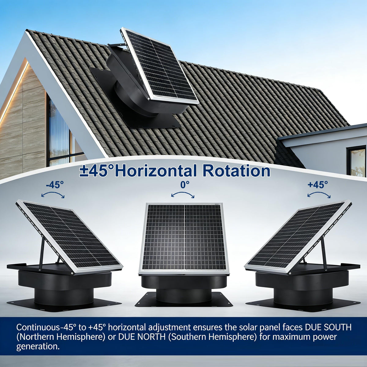 PEAKROCK 30W Solar Attic Vent Fan 2000CFM High Airflow Brushless DC Motor 60,000Hrs Lifespan with 12inch Blade Alloy Fan, Weatherproof Roof Vent for Home, Garage, Greenhouse, No Remote