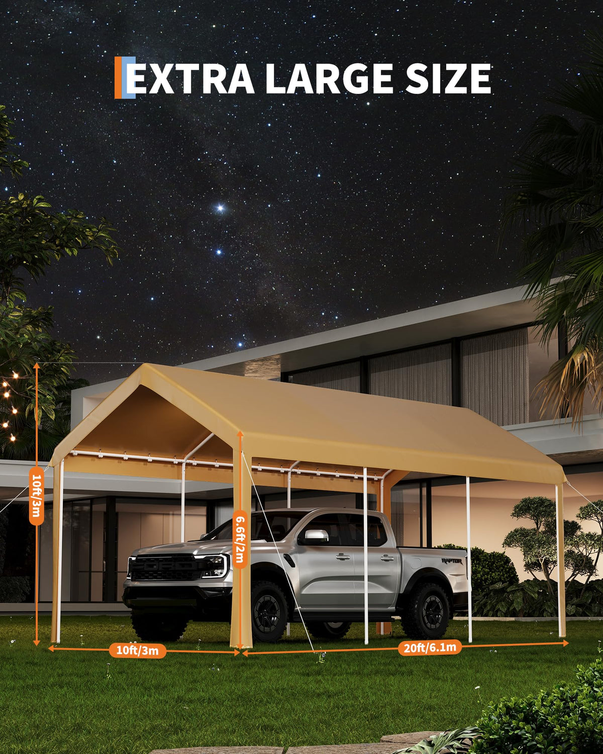 10x20FT Heavy Duty Metal Famel Carport,Outdoor Canopy for Vehicles,Reinforced Carports,Waterproof Anti-UV and All-Weather Use Permanent Shelter Car Port,Yellow