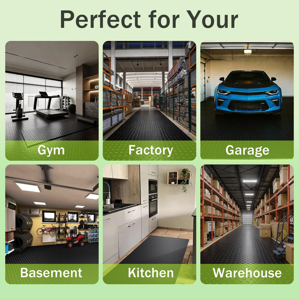 FomanXtre 8x20 FT Garage Floor Mat, 2.8mm Thickened Flooring Roll for Under Car Diamond Plate PVC Rubber Mat with 20 Pcs Tapes, Non-Slip Floor Mat for Garage, Warehouse, Gyms, Trailer,Black