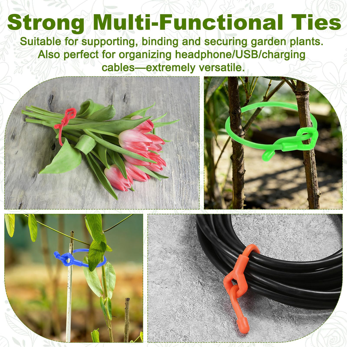 M METERXITY 12-Pack Adjustable Plant Ties, 6inch/15.24cm Silicone Flexible Multi-Function Sturdy Garden Twist Tie for Plant Support/Tree/Shrub/Vine, Reusable Support Twine [Green]