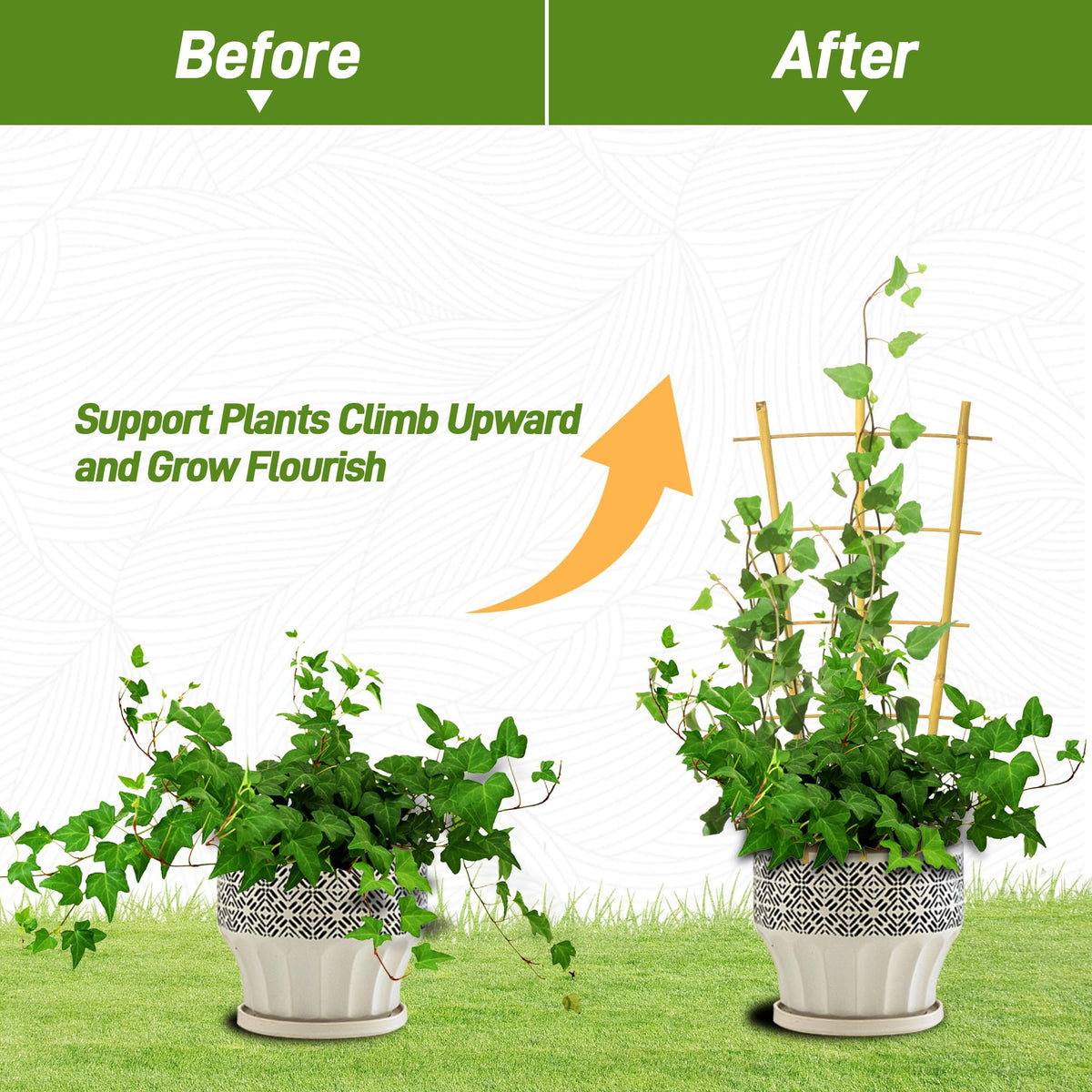 Avalution 10 Pack Bamboo Trellis for Climbing Plants 16" Natural Garden Ladder Trellis, Fan -Shaped Plant Support Trellis for Potted Plant Decor