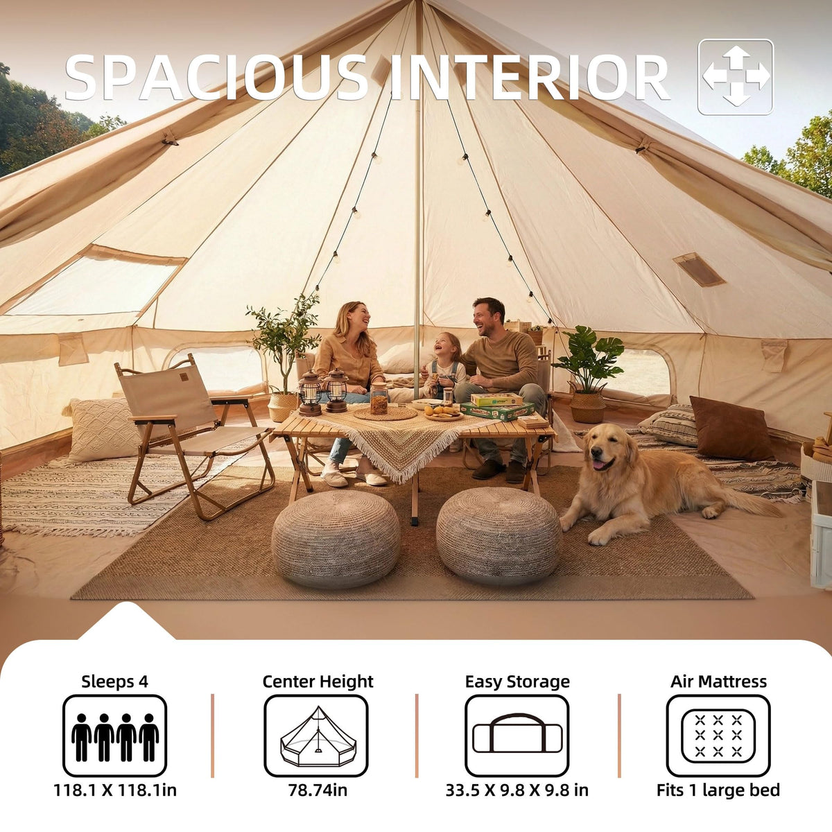 KEIKI 4 Season Canvas Bell Tent 9.8 FT Waterproof All Weather Glamping Yurt Tent, Luxury Hot Tent Stove Jack, Breathable Compact Family Camping Teepee for 4 People Outdoor Music Festival Party, Green