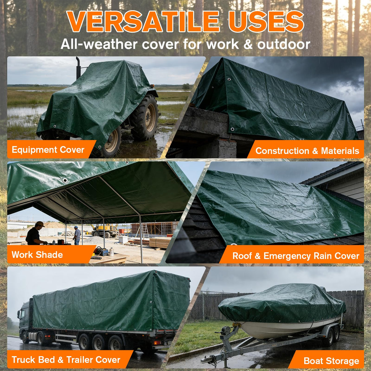 NORSGATEN 22 Mil Heavy Duty Vinyl Tarp,20x30 FT Fully Waterproof Reversible Poly Tarp with Metal Grommets, All-Weather Fade Resistant Outdoor Cover for Equipment, Truck, Roof & Woodpile,Garden Plants