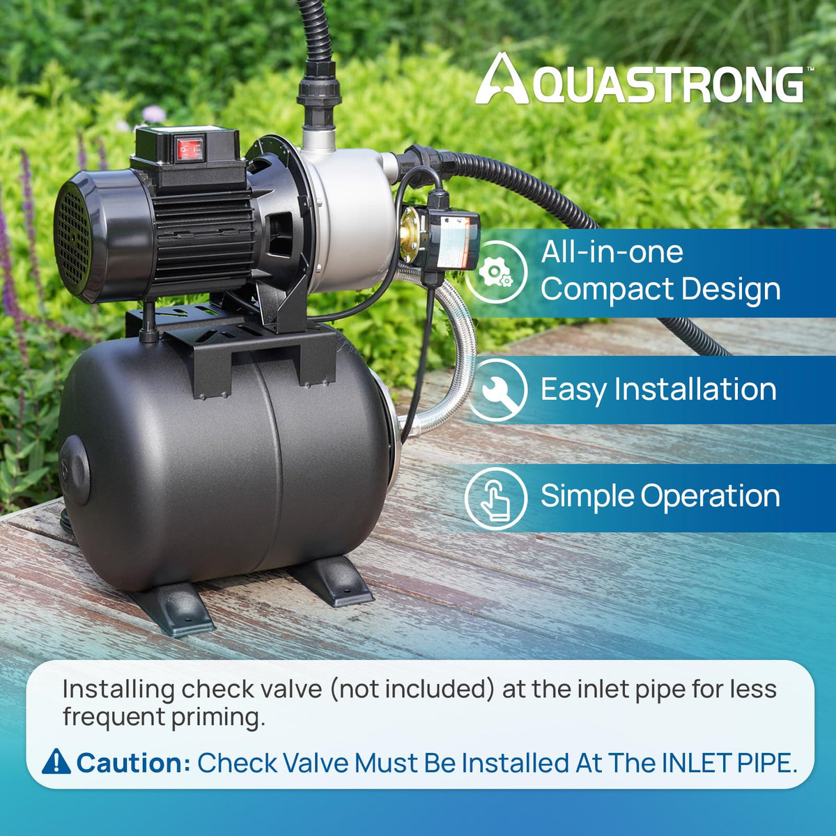 Aquastrong 115V Shallow Well Garden Pump, Stainless Steel, 1320 GPH, Automatic Water Booster Jet Pump for Home, Garden, Lawn,Irrigation,1.6 HP with Pressure Tank