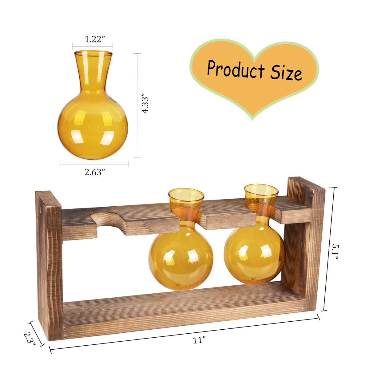 Kingbuy Plant Terrarium with Wooden Stand, Glass Planter Desktop Propagation 3 Bulb Vase Metal Holder Retro Rack for Hydropoincs Plants Home Office Decor, Brown