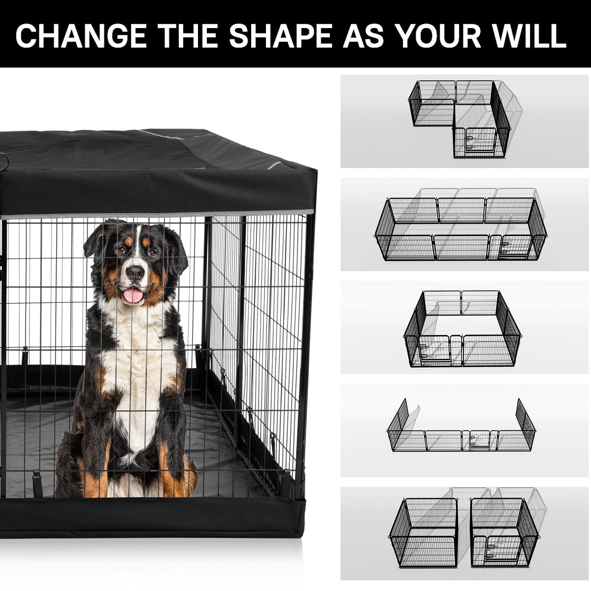 PJYuCien Dog Playpen Outdoor Plus Storage Bag, 24" H 8 Panels Puppy Pen with Square Bottom & Top Cover, Heavy Duty Dog Fence for Camping