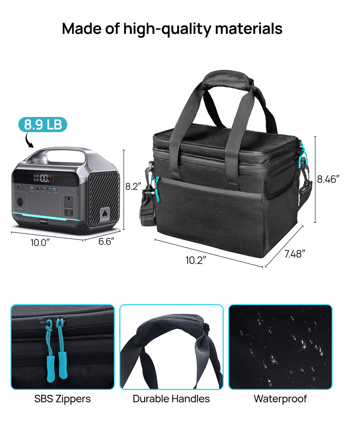 DaranEner Portable Power Station 600W with Bag, 288Wh (90,000mAh) LiFePO4 Battery Backup, 2×600W (1200W Surge) AC Outlets, 2.2H Fast Recharge, Solar Generator for Camping, RV, Travel, Home Emergency
