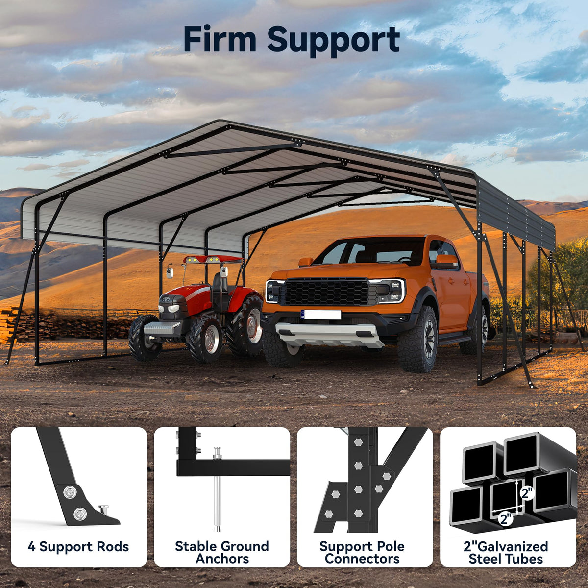 Real Relax 20x20FT Heavy Duty Metal Carport, All-Weather Galvanized Steel Enclosed Car Canopy with Roll-Up Door, Reinforced Base for 2 Cars, Trucks, Boat, Gray