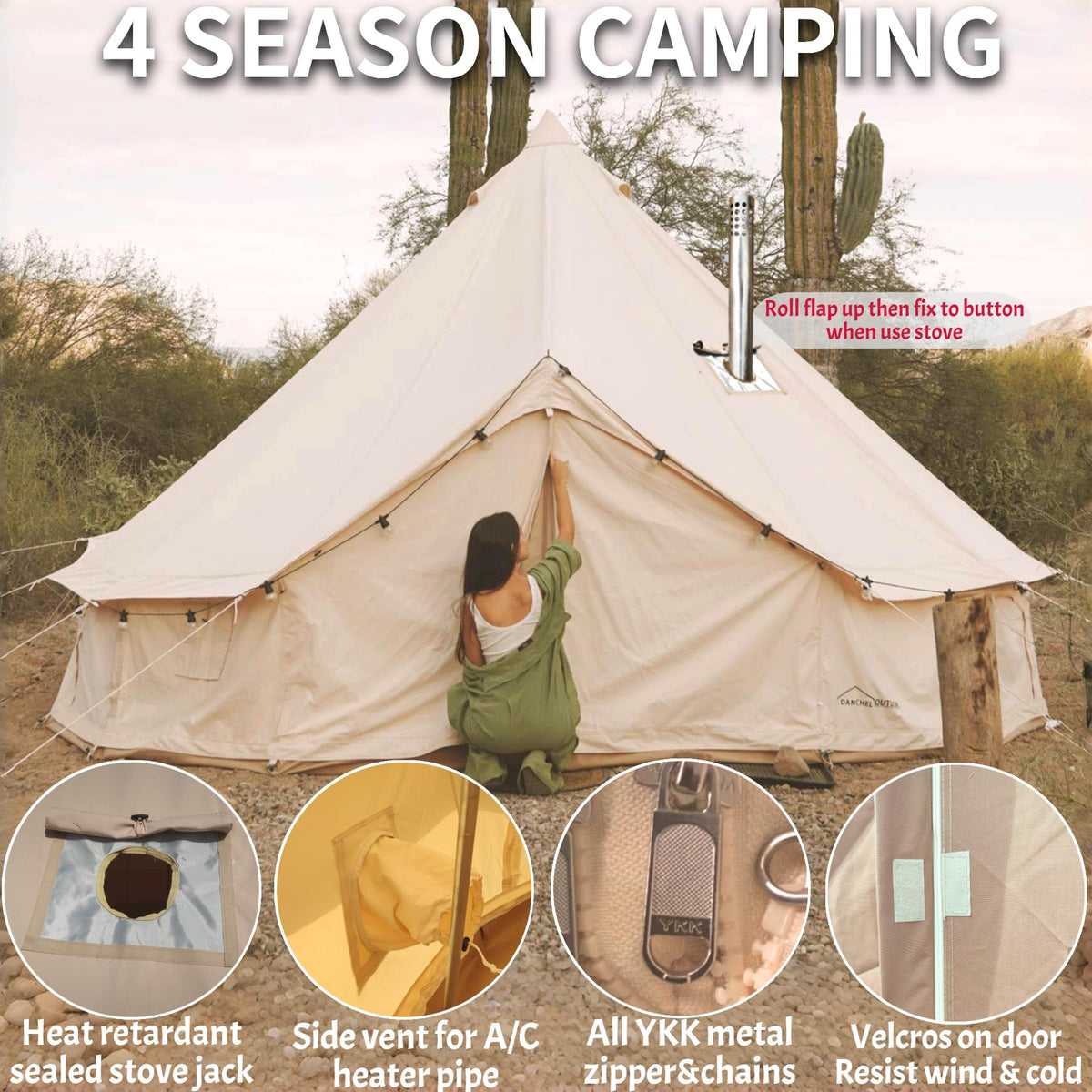 DANCHEL OUTDOOR B5PRO 4 Season Canvas Tent with Stove Jack Camping, Waterproof Bell Tent with AC Port Yurt All Year Living, Luxury Glamping for 6 Person Hunting Party,16.4ft/5m