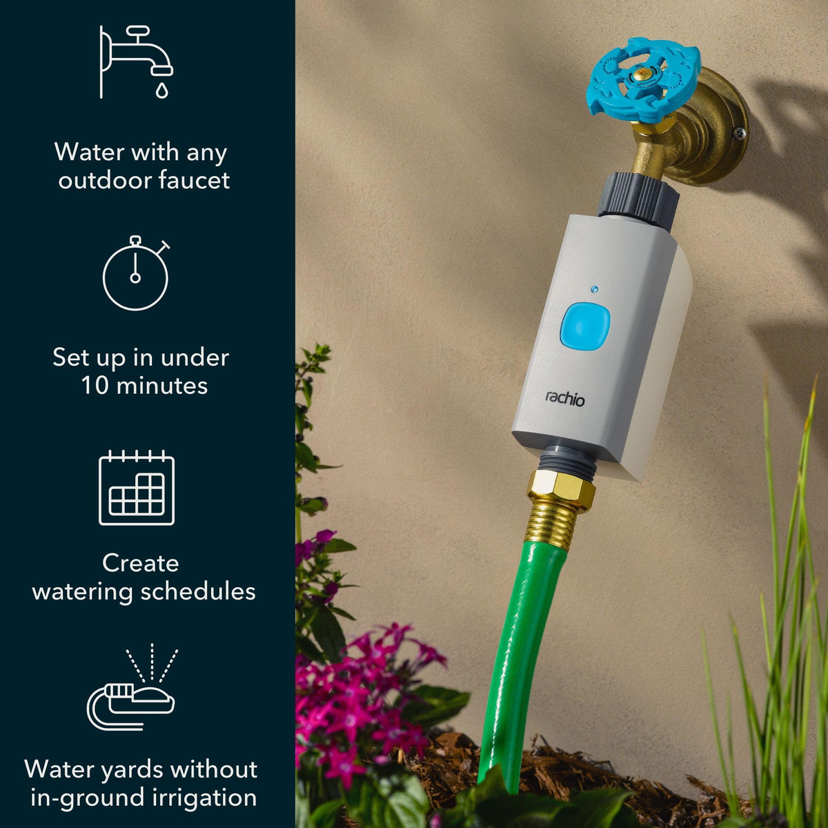 Rachio Smart Hose Timer (1 Valve + 1 WiFi Hub) – App-Controlled Outdoor Faucet Timer, Quick Install & Scheduling, Expandable System