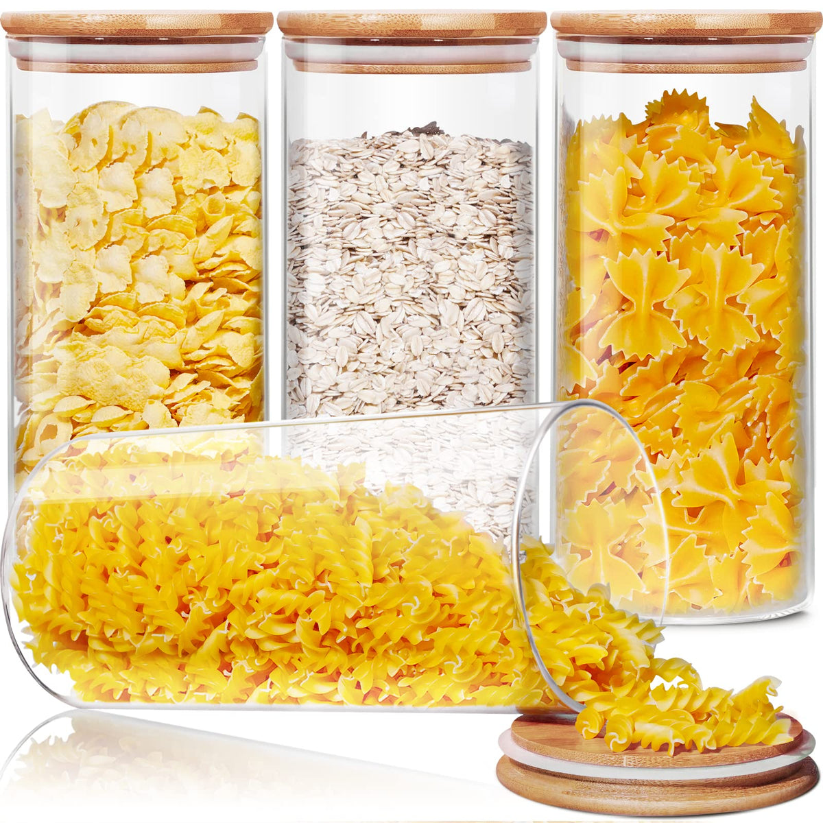 HomArtist Glass Jars with Bamboo Lids 180oz X2 & 79oz X3 & 53oz X4 [Set of 9], Glass Canisters with Airtight Lids, Glass Food Storage Containers