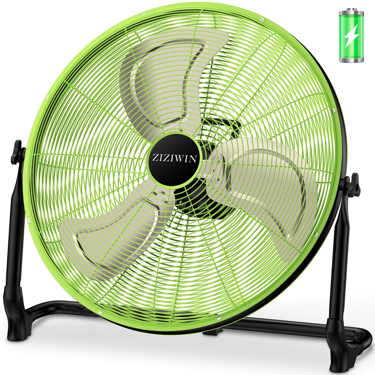 ZIZIWIN 18'' Rechargeable Battery Operated Floor Fan, Portable Cordless Camping Fan Outdoor, Long Lasting Battery Powered Fan, 360° Tilt, Wireless, USB Output, for Home Gazebo Greenhouse Outside Gym