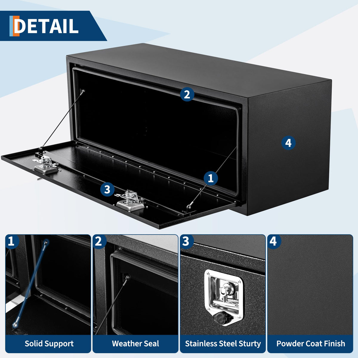 Garvee Black Steel Truck Bed Tool Box, Trailer Tongue Box, Truck Storage Organizer Tool Chest For Truck Bed, RV, Trailer (60 in x 18 in x 18 in-NEW)
