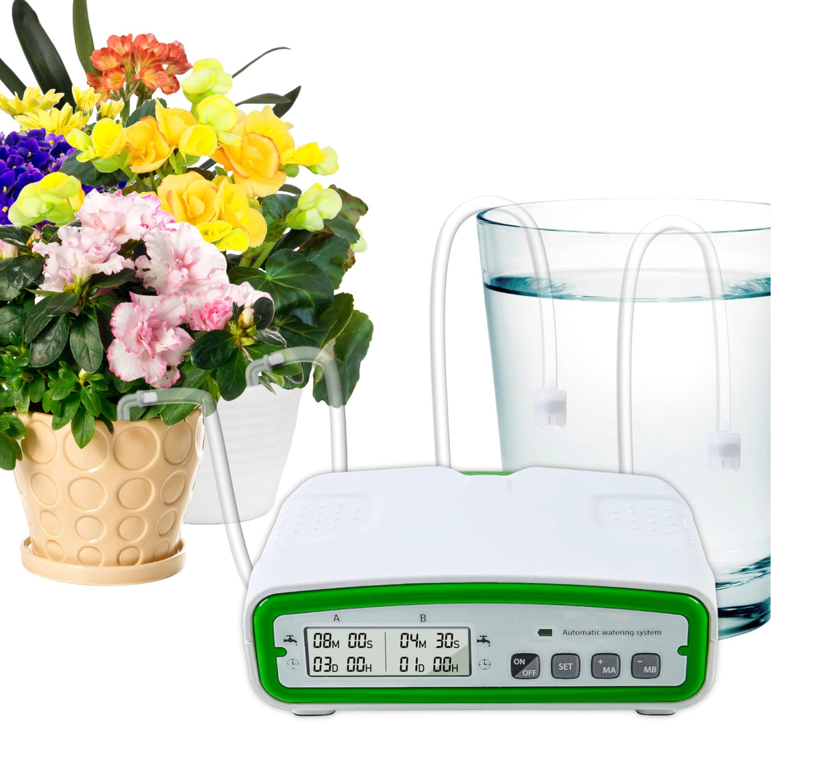 Automatic Watering Drip Irrigation Kit for 20 Plants with Dual Digital Programmable Water Timer, Indoor Automatic Watering System for Houseplants