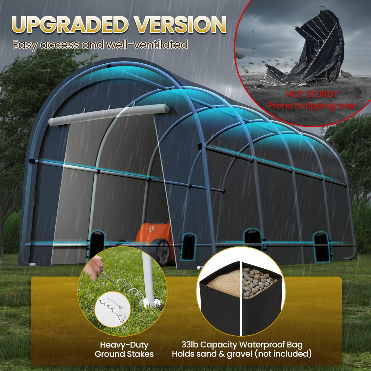 FansaFurn Heavy Duty Carport with 4 Cloth Bags, All-Weather Car Canopy with 2 Roll-up Doors, Portable Garage Storage Shelter Shed for Cars, Truck, or Garden Tools, 10' x 20'