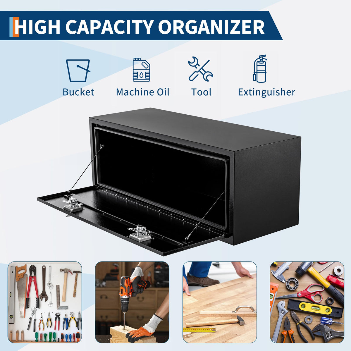 Garvee Black Steel Truck Bed Tool Box, Trailer Tongue Box, Truck Storage Organizer Tool Chest For Truck Bed, RV, Trailer (60 in x 18 in x 18 in-NEW)