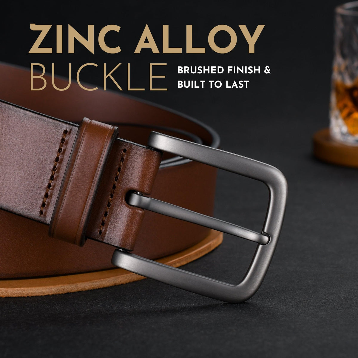Buffway Men's Leather Belt,1.5" Handcrafted Top-Grain Leather – Durable,Comfortable,Suitable for Everyday Formal & Casual Wear - Size 52" Brown