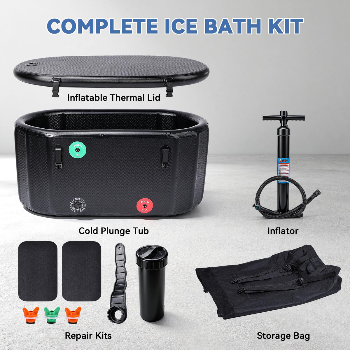 Poafamx Ice Bath Tub for Athletes, 206 Gal XXL Inflatable Cold Plunge Tub with Insulated Cover, Compatible with Water Chillers, Portable Bathtub for Outdoor & Indoor Recovery Cold Water Therapy