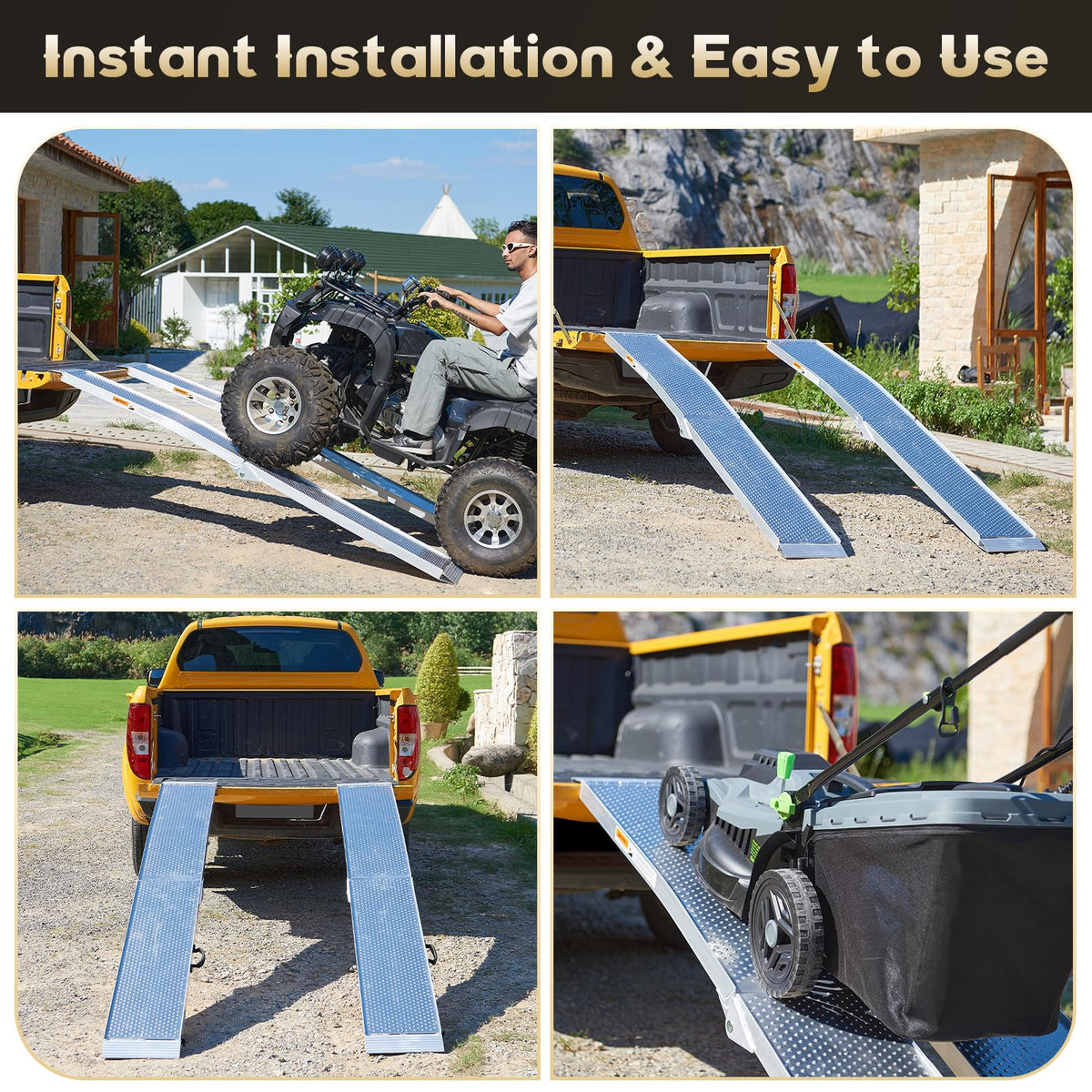 FACHNUO Aluminum Loading Ramps 1500LBS Capacity, 7.5Feet Pickup Truck Ramps for Trailer/ATV/UTV Motorcycle Ramp, Lawn Mower, Dirt Bike, Folding Portable Shed Ramp, 2PC, 89-by-12-inch